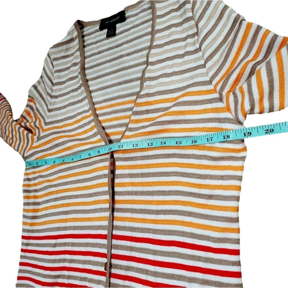 St. John Wool Blend Buttoned V-Neck Striped Cardigan size S
